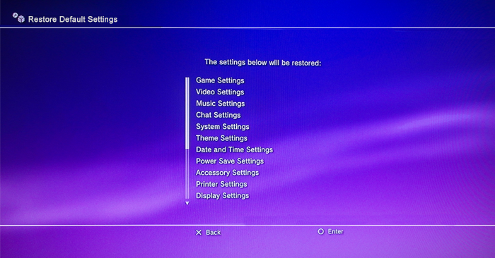 Ps3 deals default settings